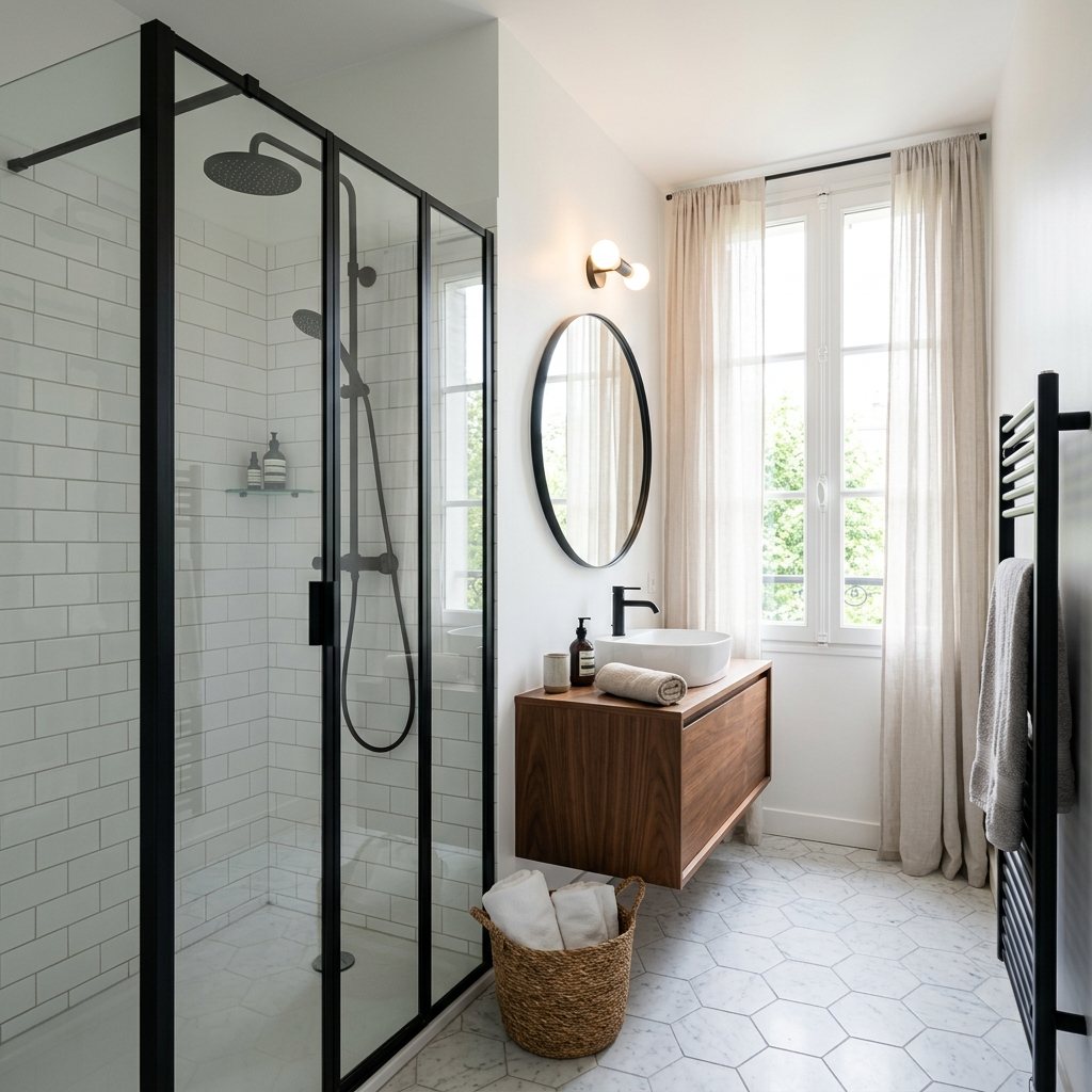 Salle de bain rénovée avec douche à l'italienne